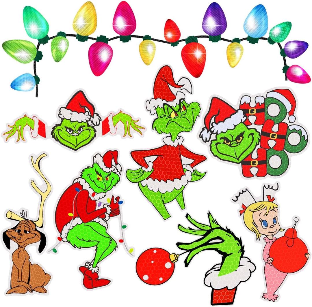 70Pcs Christmas Reflective Magnets Set - 7 Pcs Christmas Car Decals with Colorful Bulb Light Refrigerator Garage Magnet Decals Decoration for Cute Xmas Holiday