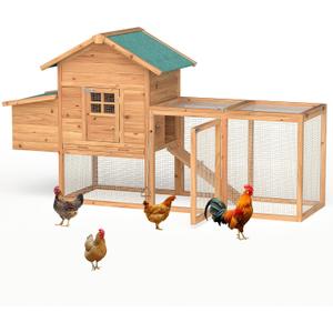 GOJOOASIS Wooden Chicken Coop for 2-5 Chickens Outdoor Wooden Hen House Poultry Pet Hutch for Backyard Outdoor w/Tray Run Cage & Nesting Box(A)