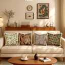 Decorative Throw Pillow Cover 18x18 - Vintage Pillowcovers with Fringe Retro Flower Embroidered Pillow Case with Zipper for Living Room Couch Sofa Bed Rustic Boho Design Abstract