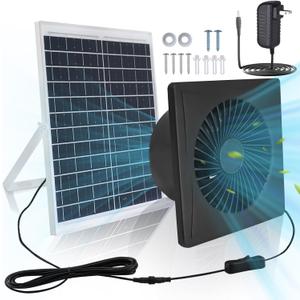 KingMiKi Solar Exhaust Fan, 25W Solar Panel 8'' High Speed with Bracket Solar Powered Fan, 2600 RPM Powerful Solar Fan for Chicken Coop, with an AC to DC Power Adapter for Greenhouse, Shed Attic
