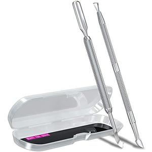 2PCS Metal Silver Cuticle Pusher and Scraper, Nail Trimmer Cutter Stainless Steel Gel Scraper Tool, Nail Polish Remover Peeler Durable Salon Manicure Pedicure Cleaner for Fingernail and Toenail