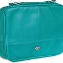 Inspirational Vegan Leather Two-fold Organizer Bible Cover for Women, Jesus Fish Badge, Sturdy Carry Handle, Pen Loops, Pockets, Pen/Highlighter Combo & Notepad, Turquoise