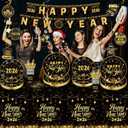 110pcs New Years Eve Party Supplies Decorations 2026 Tableware Set for 20 Guest Include Happy New Year Banner,Paper Plates of 2 Size,Paper Napkins and Cups,Plastic Forks and Tablecloth,Hanging Swirls