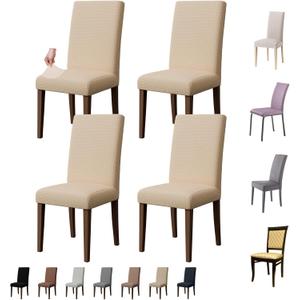 Chair Covers for Dining Room Set of 4, Washable Parson Chairs Slipcover Kitchen Seat Protector for Home, Party, Hotel, Banquet (Beige)
