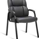 CLATINA Leather Guest Chair with Padded Arm Rest for Reception Meeting Conference and Waiting Room Side Office Home Black (1 Pack)