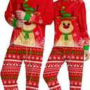 Christmas Pajamas Set, Red Loungewear Sleepwear Pant Set (Large)