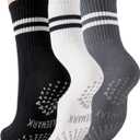 2 x ULEEMARK Womens Pilates Non slip Yoga Socks Dance Gym Exercise Ankle Socks (One Size, 3 Pack Black White Grey)