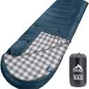MEREZA Flannel Sleeping Bag for Adults XL, Large Wide Sleeping Bags for Camping Mens Warm Cotton Sleeping Bag 4 Season Warm & Cool Weather