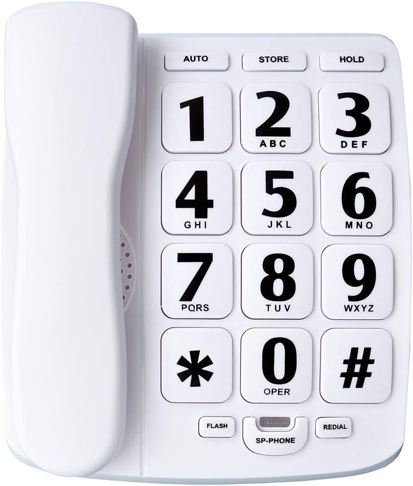 JeKaVis J-P02 Large Button Corded Phone for Elderly with Speakerphone Amplified Phones Support Speed Dial/ Wall Mountable, White