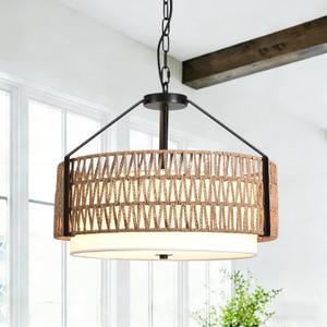 4-Light Boho Light Fixtures 19.7" Rattan Pendant Light Rustic Farmhouse Chandelier for Dining Flush Mount Ceiling Hanging Light Fixture for Hallway Entryway Kitchen Island, 19.70in,4L