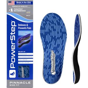 PowerStep Wide Fit Orthotics Insoles, Wide Feet Arch Support, Plantar Fasciitis Relief, Mild Pronation, Orthotics That Supports Ankle & Knee Pain for Men and Women, Made in The USA (Blue/Gray)