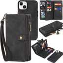 TwoHead Wallet Case Compatible with iPhone 15,Detachable Magnetic Phone Case,All-Round Protective Leather Phone Case with Card Holder,6.1,Black