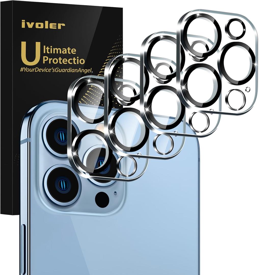 [4 Pack]iVoler Camera Lens Protector Designed for iPhone 13 Pro Max 6.7/13 Pro 6.1 Screen Protector Tempered Glass[Case Friendly][New version],Scratch-Resistant,Easy Installation,Clear+Black Circle (Transparent)