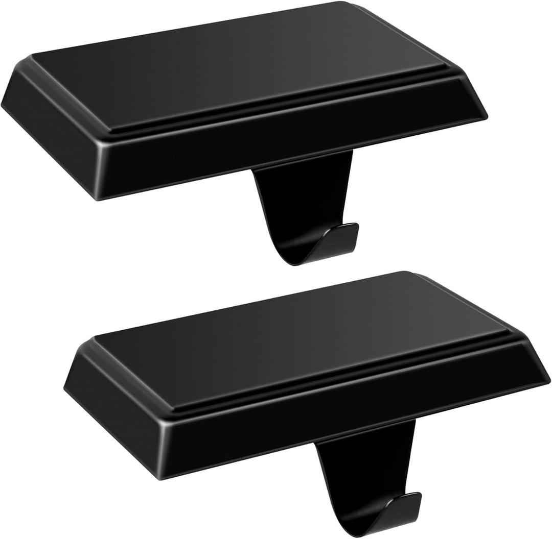 Fovths 2 Pack Christmas Stocking Holders for Mantle Christmas Stocking Holder for Fireplace Stocking Hooks for Mantle Weighted Stocking Hangers with Protective Pad for Xmas Party Decorations (Black)
