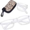 OPTOFENDY Folding Reading Glasses for Women Men, Lightweight Spring Hinge Readers, Portable Blue Light Glasses with Zipper Case, Clear, 1.0