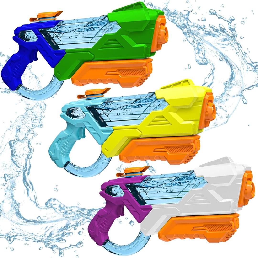 3 Pack Water Gun for Kids Adults - Long Range 600cc Super Water Blaster Soaker Squirt Gun, Summer Outdoor Toy for Boys Girls Swimming Pool, Beach, Yard, Water Fighting Play Party