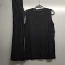 Tankaneo Two Pieces Outfits Sleeveless Top Knit Sets Trendy Lounge Long Pajamas Set (Medium, Black)