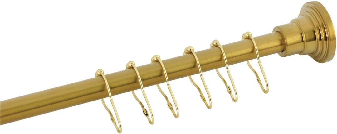 Kingston Brass SCC2817 Edenscape 38"-60" Stainless Steel Adjustable Shower Curtain Rod with Rings, 2.81'' (L) x 38'' (W) x 2-5/8'' (H), Brushed Brass