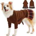 IECOii XL Dog Sweater Dress for Large Dogs Girl, Cable Knit Winter Dress for Female Dogs, Caramel,XLarge, Soft Girl Dog Sweater with Tartan Plaid Skirt Cute Turtleneck Knitwear for Cold Weather (X-Large(Chest:24.4 in/62 cm))