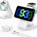 Meifigno 3 in 1 Wireless Charging Station for Apple MagSafe Charger, 15W Fast MagSafe Charger Stand Compatible with iPhone 17-12 Series, Apple Watch & AirPods, White