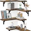 Amada HOMEFURNISHING Corner Floating Shelves, Set of 4 Corner Wall Shelves, Shelves for Wall Decor, Corner Wood Shelves for Home Decor, Office, Bedroom, Bathroom, Laundry Room, Kitchen, Brown