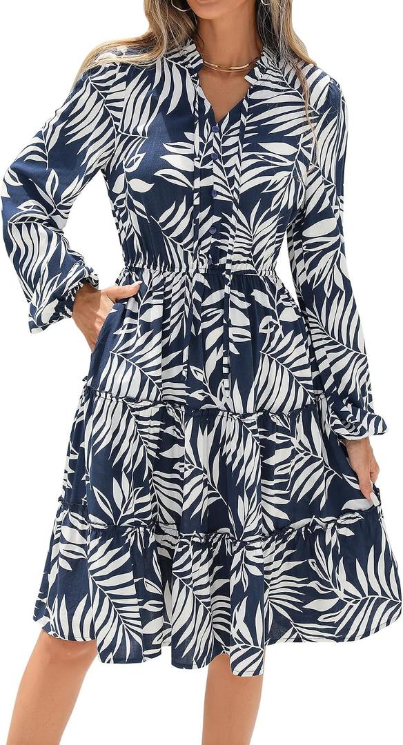 BTFBM Women Fall Dresses 2026 Floral Long Sleeve Mini Boho Dress (M)