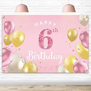 PAKBOOM Happy 6th Birthday Backdrop Banner - 6 Birthday Party Decorations Supplies for Girls - Pink 3.9 x 5.9ft