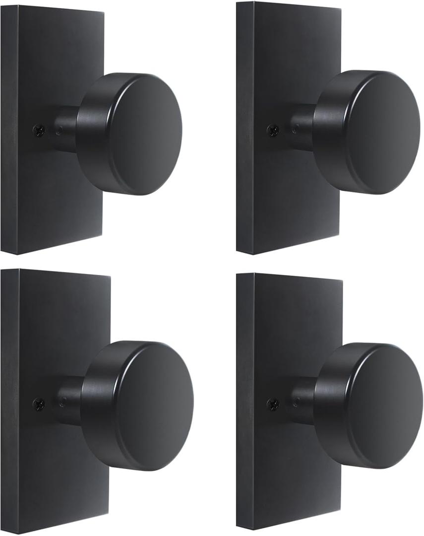 Matte Black Dummy Door Knobs Interior, Modern Rectangle Dummy Door Handle for Bifold Closet, 4 Pack