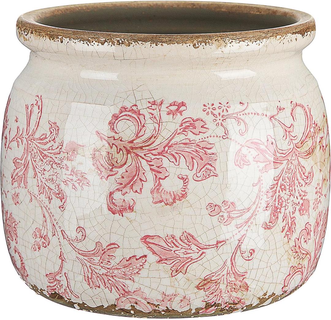 Vintage Planter Large Ceramic Plants Pot Pink Floral Scroll Ice Crack Cottage Scroll Vase Flower Vase Pot Indoor Plants Home Kitchen Decor Farmhouse Antique Decorative Gifts