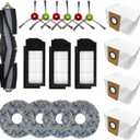 18 PCS Replacement Accessories Kit For Ecovacs Deebot X1 TURBO/OMNI Robot Vacuum Cleaner Parts, 1 Main Brush, 6 Side Brush, 3 Hepa Filter, 4 Mop Cloth, 4 Dust Bag