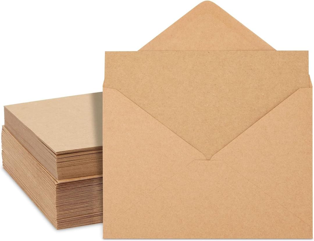 50 Pack Blank Cards and Envelopes 5x7, Kraft Paper A7 Notecards for DIY Open When Letters, Wedding Invitations, Birthday Cards
