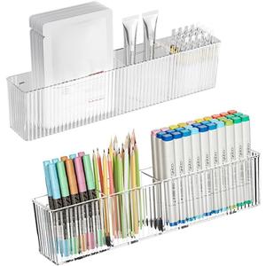 2 Pack Wall Mount Marker Organizer, Makeup Organizer Hanging Storage Organizer Bin Floating Shelves for Office Bathroom Kitchen Bedroom (Large)