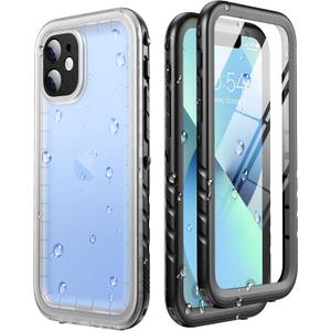 SOKUSIN for iPhone 13 Case Waterproof - Full Body Bumper Case with Built-in Screen & Camera Protector, Shockproof Drop Dust Proof Rugged Phone Cover with Wrist Strap 6.1", Black/Frosted Clear