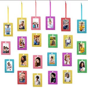 Queekay 48 Pieces Paper Picture Frames 2 x 3 Inch Hanging Picture Frame Xmas Gifts Ornaments Glitter Mini Frames with Ribbon DIY Crafts Christmas Easter Wedding Decorations (Assorted Colors)