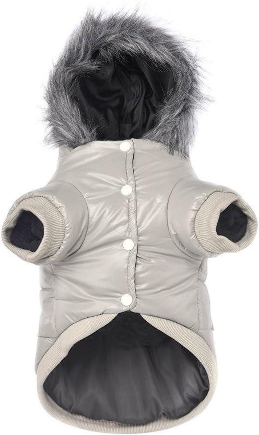 LESYPET Dog Coat for Small Dogs, Windproof Doggie Puffer Jacket with Leash Hole, Extra Warm Dog Jacket Winter Coat, Grey L