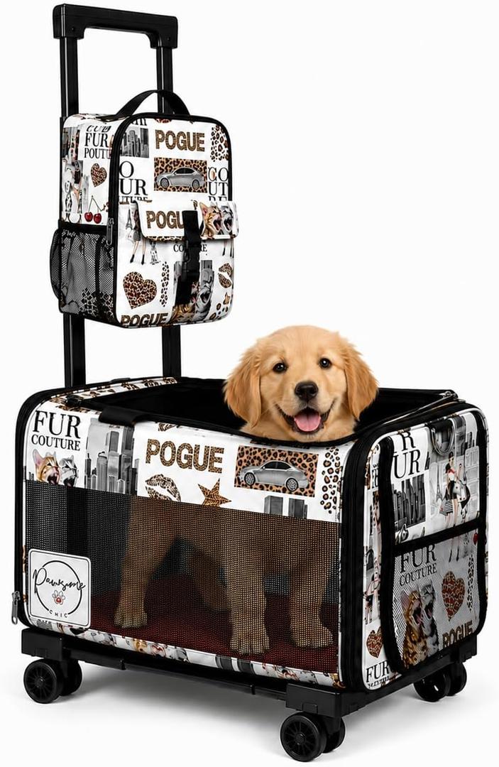 Pet Carrier Airline Approved Soft Sided with Wheels
Cat & Dog Travel Bag With Shoulder Strap, Phone Holder & Matching Bag for Small/Medium Cats Puppies Dogs Up To 15lbs