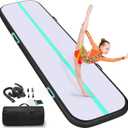 Air Tumble Track Mat, 6.6ft/10ft/13ft/16ft/20ft Inflatable Tumbling Track Mat for Gymnastics, 4/8in Thickness Gym Mats for Home Use/Training/Cheerleading/Yoga/Water with Electric Pump (Black-Green)