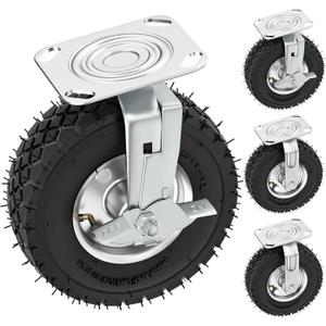 8 inch Casters Wheels, Heavy Duty Casters Set of 4 Load 880lbs with Brake, Locking Swivel Plate Caster, Industrial Castor Wheels for Workbench, Cart, Trolley, Wagon and Shelves