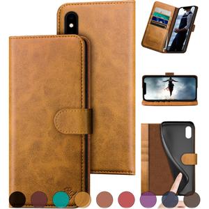 DuckSky for iPhone Xs Max Genuine Leather Wallet case RFID Blocking4 Credit Card HolderReal Leather Flip Folio Book Phone case Protective Cover Women Men for Apple XS Max case Blue Green