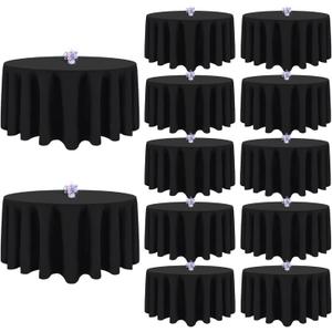 12 Pack Black Round Tablecloths 120 Inch Round Table Cloth, Wrinkle Resistant Washable Polyester Fabric Table Cloth Round Table Cover for Dining Banquet Wedding Party