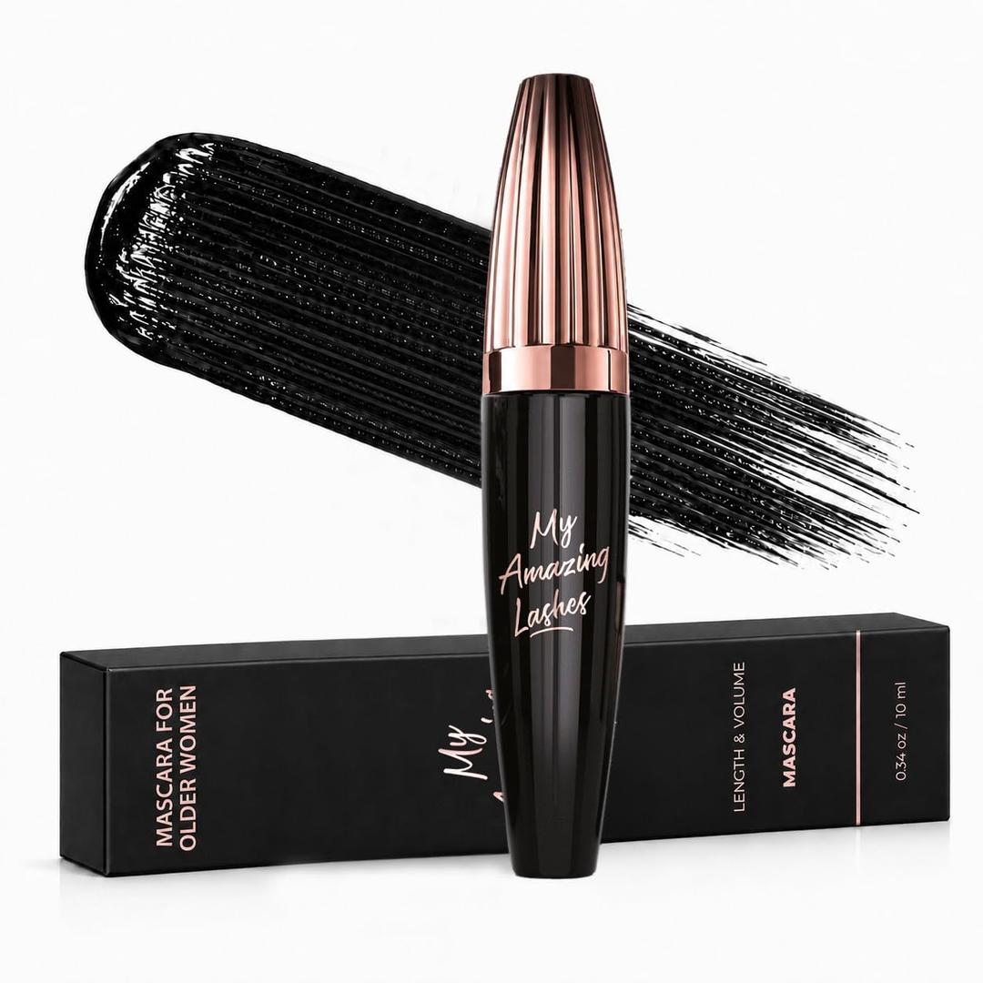 My Amazing Lashes 4D Silk Fiber Mascara for Mature Women Over 60, Black Waterproof, Volume & Length, Smudge‑Proof, No Clumping, 1‑Pack
