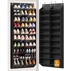20-30 Pairs Over the Door Shoe Organizer, 10 Tiers Shoe Rack for Door, Hanging Shoe Organizer Storage for Closet, Bedroom, Bathroom with Wider & Deeper Pockets, Black