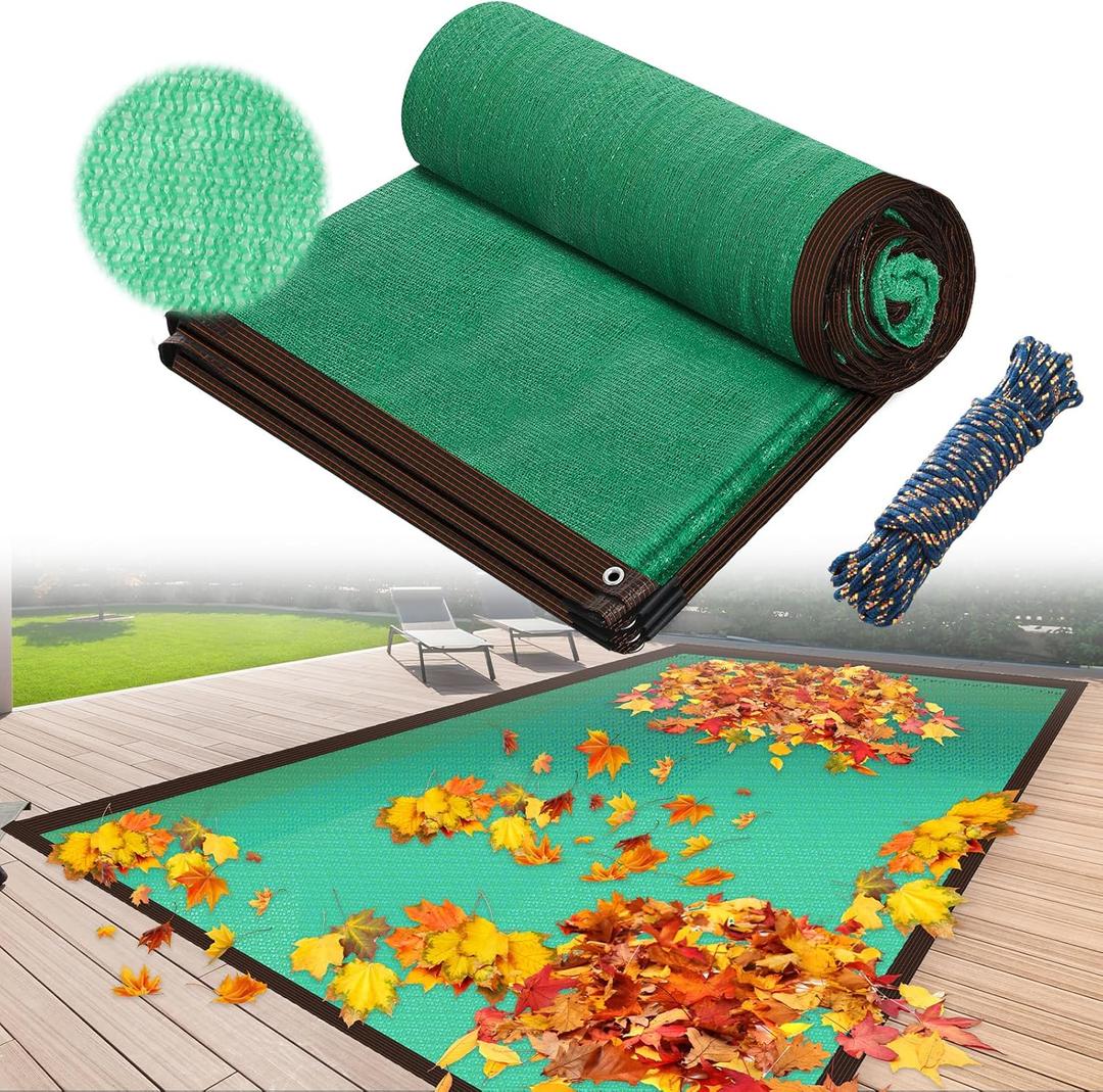20 x 40ft Leaf Net Cover for Inground Pool, Rectangle Mesh Cover with Reinforced Edge Rope, Keeps Leaves Out of Pool for Autumn Winter Summer (19'8" x 39'4" (Rectangular), green)