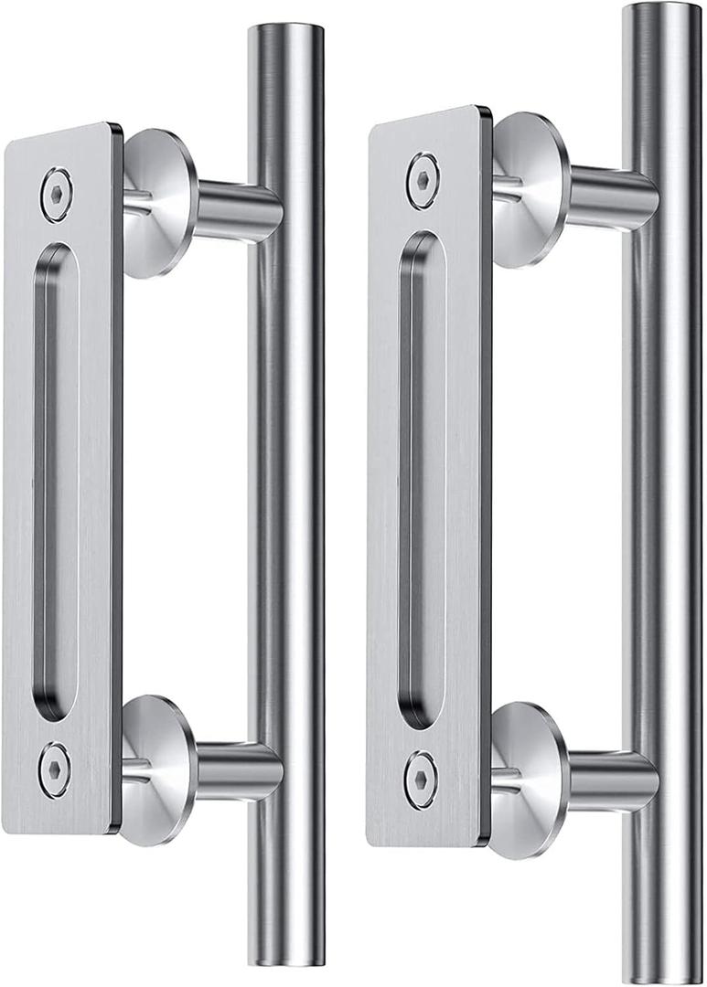 EaseLife 12" Stainless Steel Sliding Barn Door Handles and Pulls Flush Hardware Set, Double Sided, Brushed Finish, Easy Install, 2 Pack (Silver)