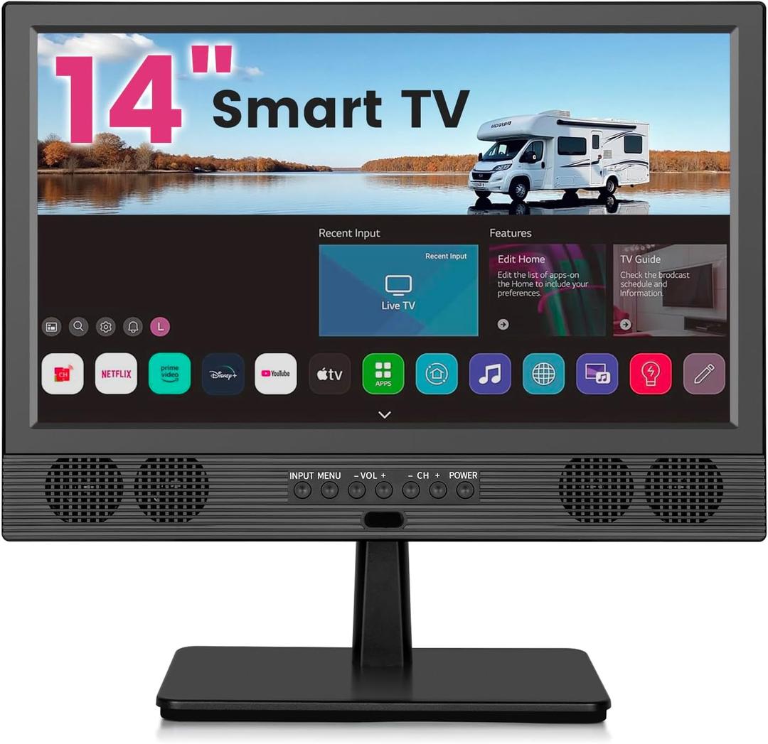 Othoig 14 Inch Small Smart TV HD LED, Small Portable Smart TV with Built-in APP, Digital ATSC Tuner,HDMI/USB/AV Inputs, Small Smart Television for Kitchen,Bedroom,RV,Camper