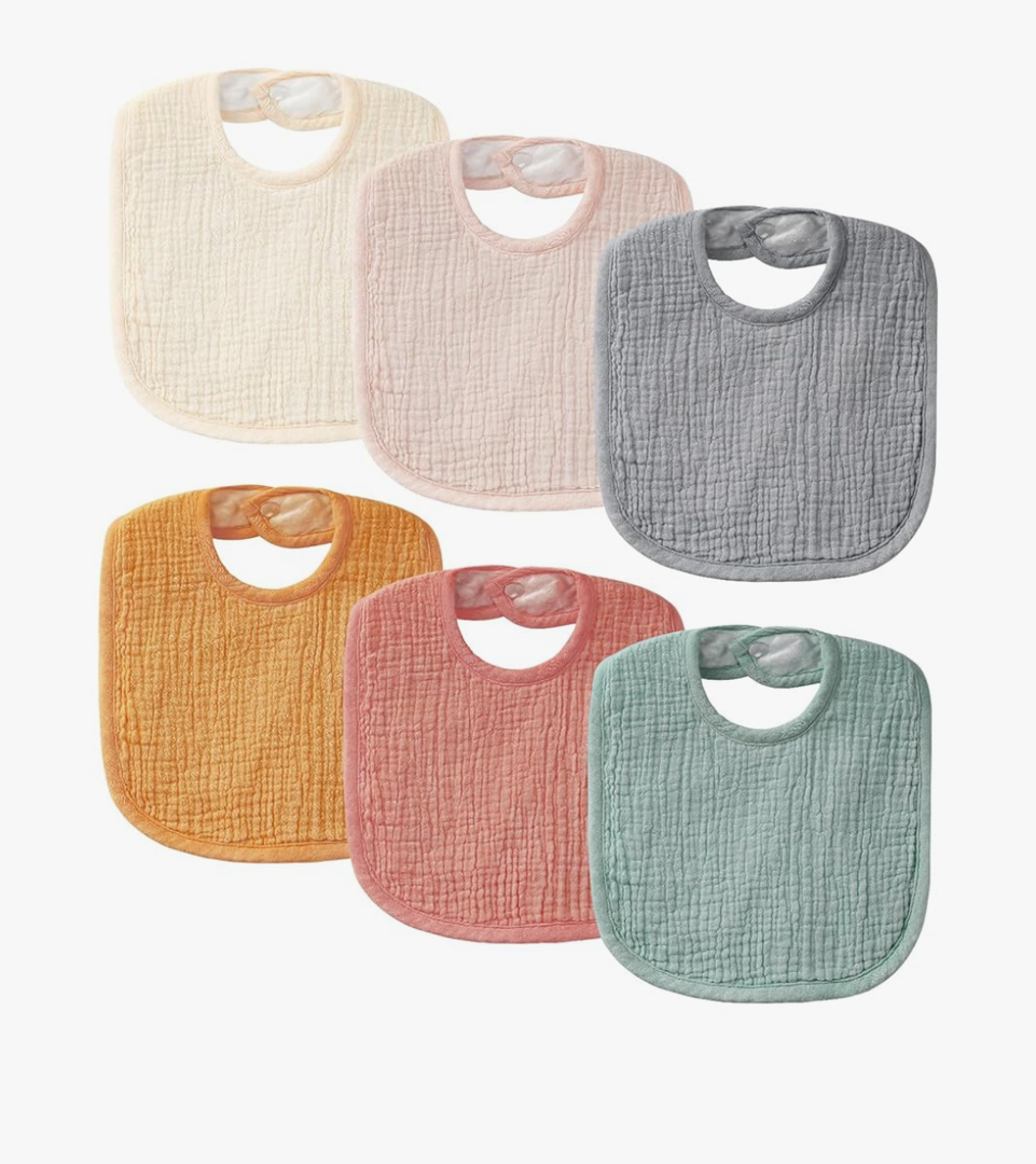 Muslin Baby Bibs for Unisex Boys Girls, Soft Cotton Baby Drool Bibs, Drooling and Teething Bibs for Infant, Newborn Neutral 5 Pack