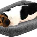 Furhaven Dog Bed for Medium/Small Dogs & Indoor Cats, 100% Washable, Sized to Fit Crates - Sherpa Fleece Bolster Crate Pad - Gray, Medium