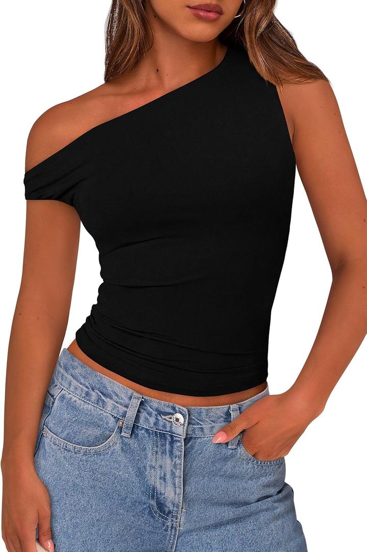 PRETTYGARDEN Womens Off Shoulder Tops 2025 Summer Trendy Casual Crop Top Cute Fitted Going Out Tshirts Shirts (Small, Black) PRETTYGARDEN Womens Off Shoulder Tops 2025 Summer Trendy Casual Crop Top Cute Fitted Going Out Tshirts Shirts (Small, Black)