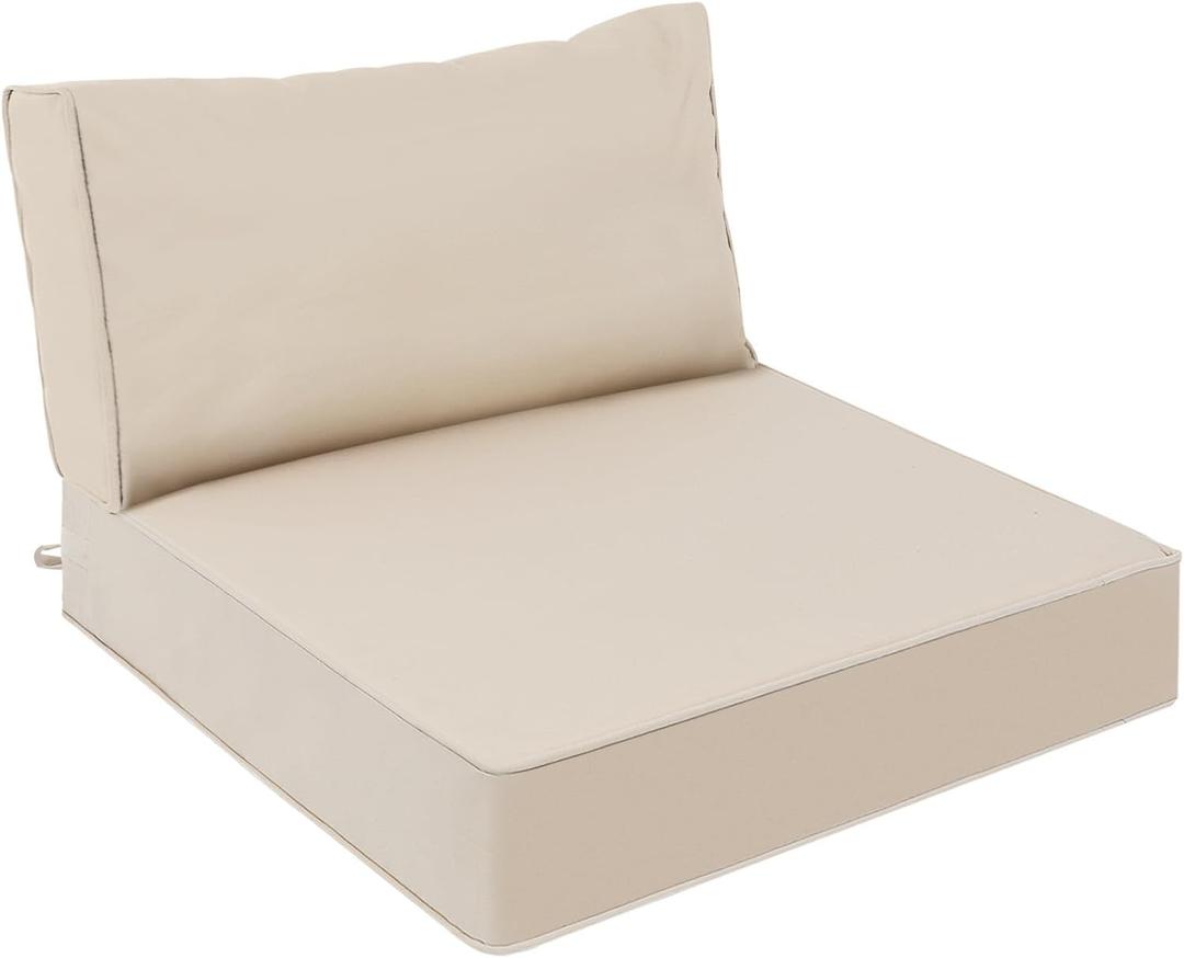 AAAAAcessories Outdoor Deep Seat Cushions, Waterproof, Fade-Resistant Patio Furniture Replacement Cushions, 25.5" x 25.5" x 5" + 25.5" x 13.5", Beige (25.5x25.5-13.5'' Low Back-1 Count)