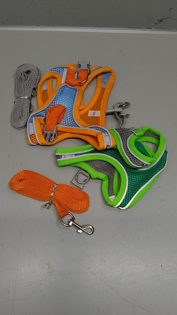 Dog Harness and Leash Set XS (Green & Orange)
